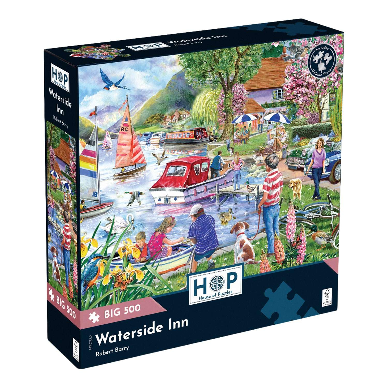 The House of Puzzles Waterside Inn, Big 500 Piece Jigsaw | River Theme, Boats, B