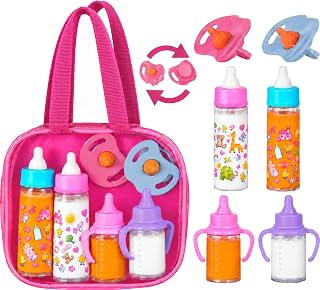 fash n kolor® My Sweet Baby Disappearing Doll Feeding Set, Baby Care 6 Piece Doll Feeding Set - for Toy Stroller | 2 Milk & Juice Bottles with 2 Toy Pacifier for Baby Dolls Set - Kids Gift Set