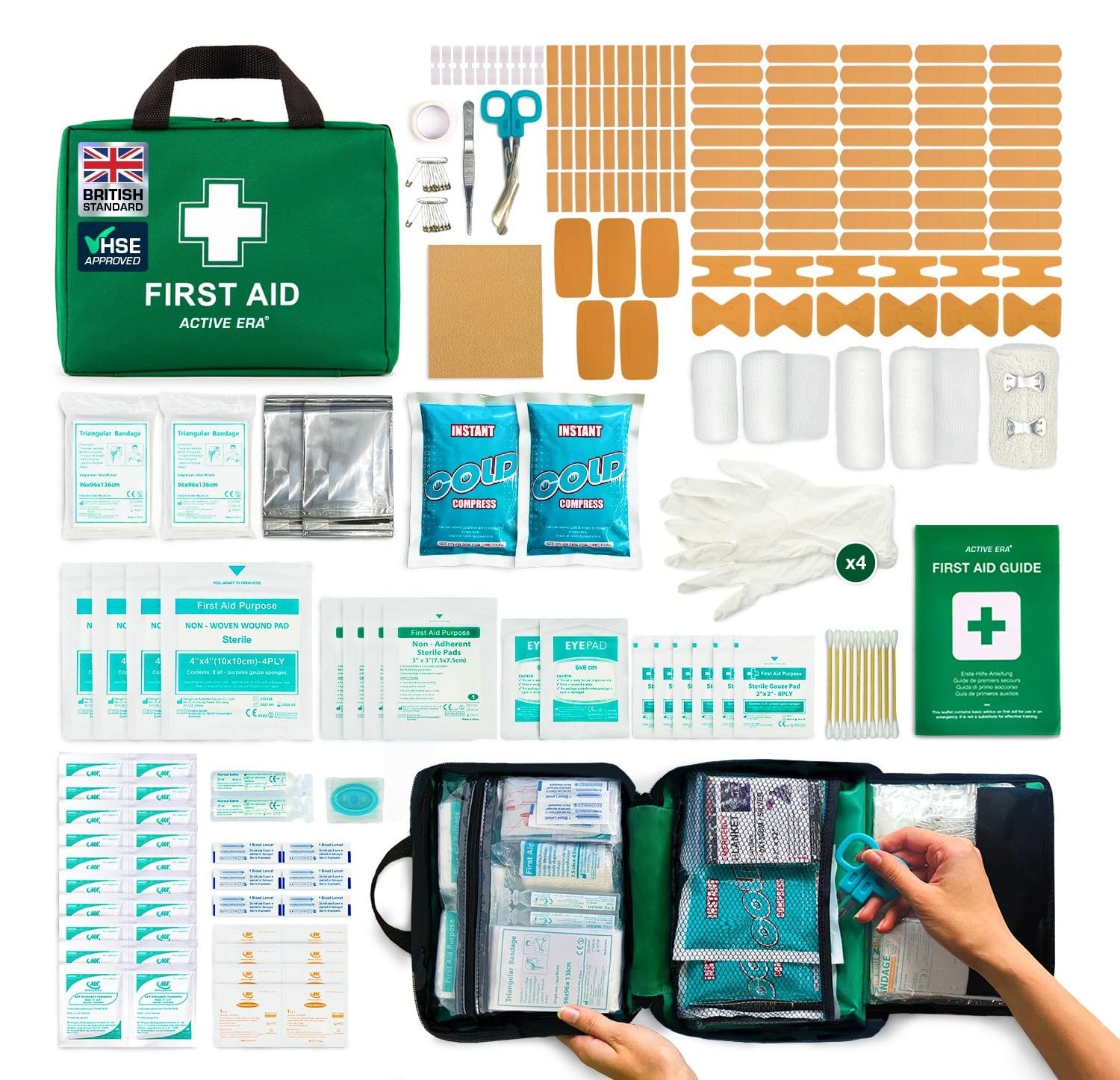 220 Piece Premium First Aid Kit Bag - Includes 2 x Cold (Ice) Packs and Emergenc