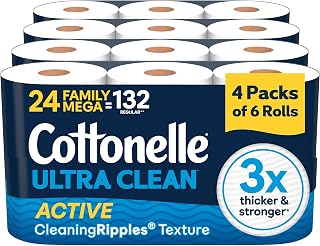 Cottonelle Ultra Clean Toilet Paper, 24 Family Mega Rolls=132 Regular Rolls