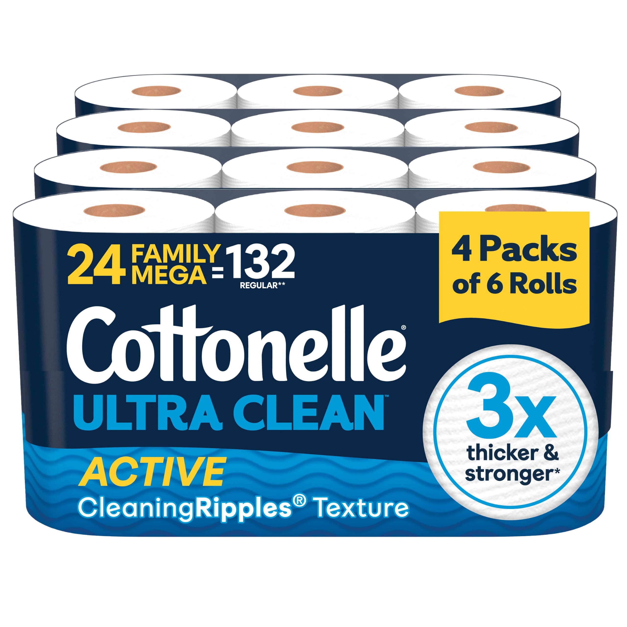 Cottonelle Ultra Clean Toilet Paper, 24 Family Mega Rolls=132 Regular Rolls