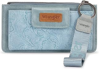 Montana West X Wrangler ウエスタンウォレット レディース カードケース&マネーオーガナイザー リストレット ウォレット ジッパーポケット付き, ジーンズ1枚。