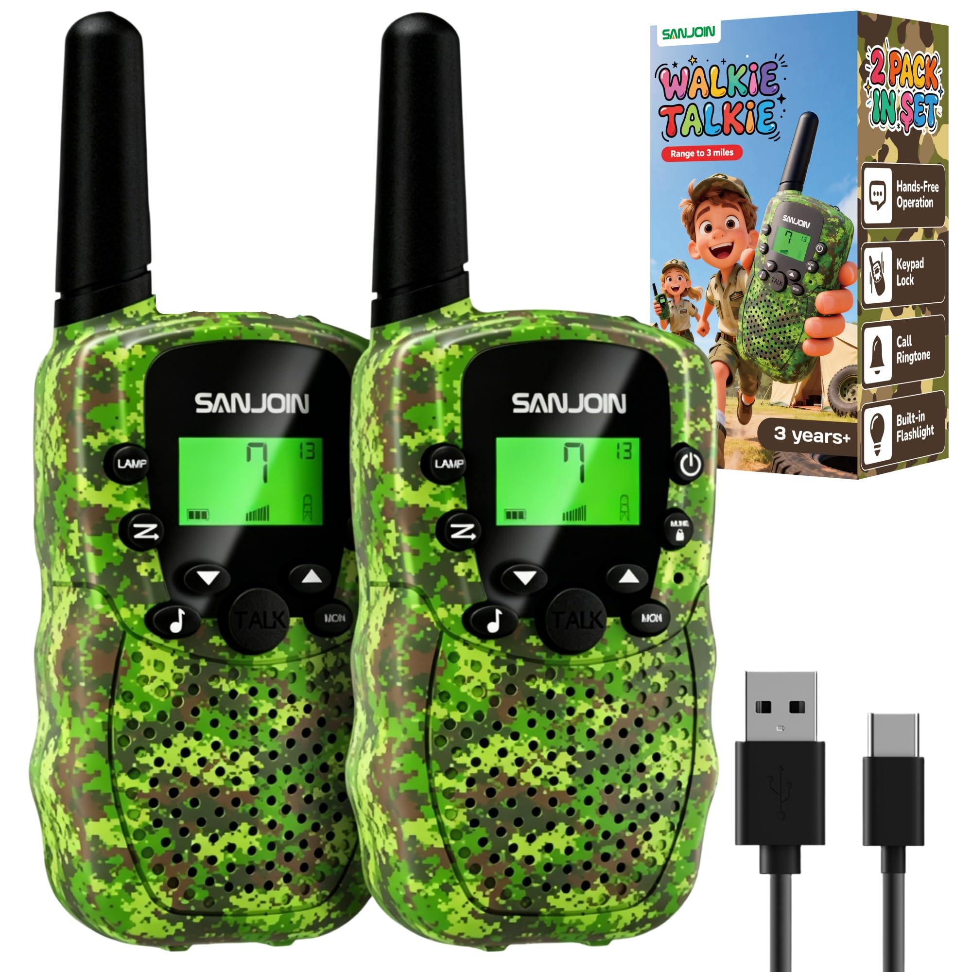 SANJOIN Rechargeable Walkie Talkies Toys 2 Pack,Kids Gifts for Boys Girls | Outd