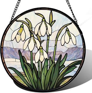Snow Drop Flower Stained Glass Window Hanging Decor Gifts for Women 7.8"