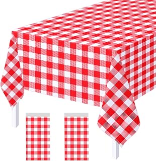 Pack of 2 Red Gingham Plastic Tablecloths 54 x 108 Inches Red and White Checkered Rectangular Tablecloths for Picnic, Birthday, Wedding, Baby Shower, Party, Gingham Diaper