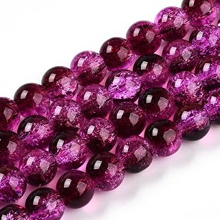 100 Strands Iridescent Crackle Glass Beads Clear Round Beads for Jewellery Making Earring Necklace Bracelet Cord DIY Craft 7-7.5x8.2mm Mint Cream