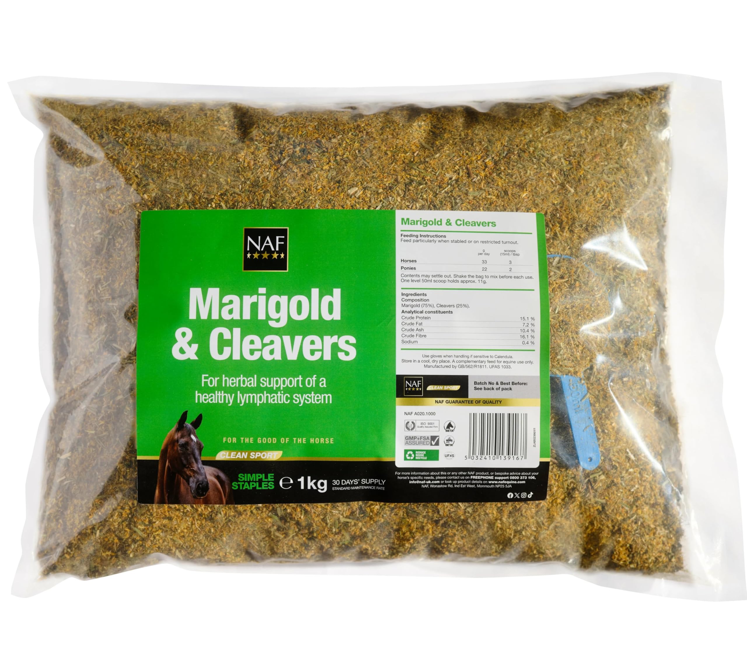NAF Marigold & Cleavers 1kg Herbal Support for Equine Lymphatic System | Herbal 