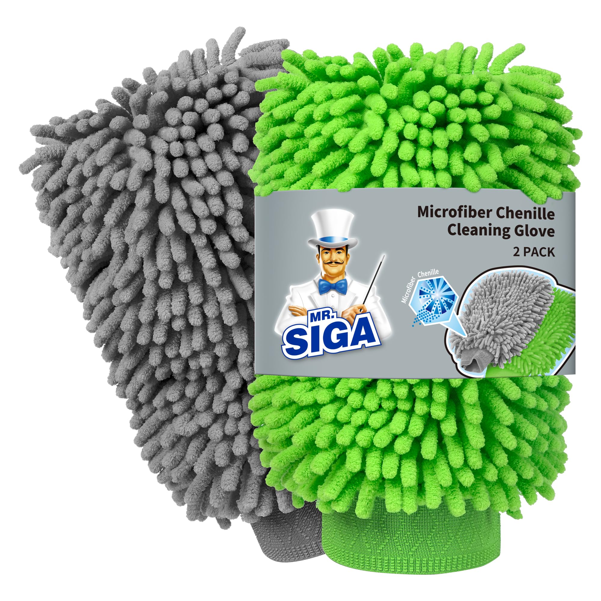 MR.SIGA Microfiber Car Wash Mitt, Chenille Wash Mitt for Car Washing | Super abs