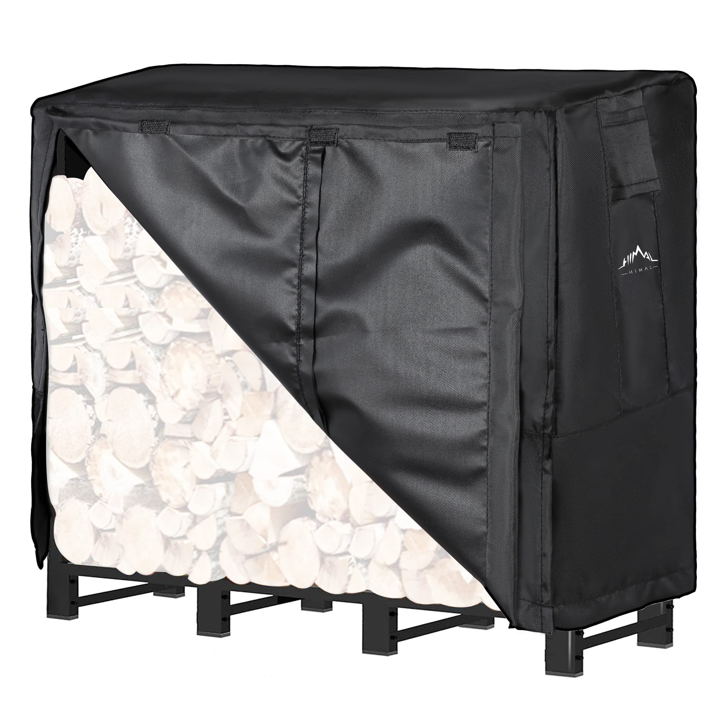 Himal 4ft Firewood Rack Cover Outdoor Waterproof, Black | Heavy Duty 600D Oxford