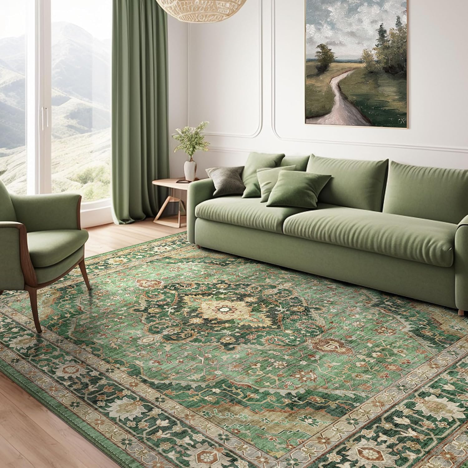 Area Rug Living Room Rugs-Deerly Vintage Floral Medallion Boho Oriental Non-Slip