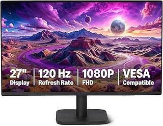 Amazon Basics 27-inch Computer Monitor, 120 Hz, 1080P, IPS, HDMI, DisplayPort, VESA Compatible for Office, Home