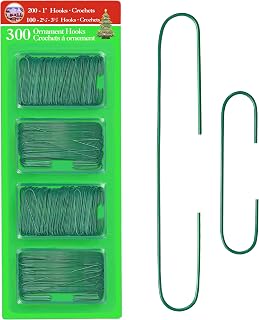 Green Christmas Tree Ornament Hooks - Metal Wire Decoration Hanging 300 Pk