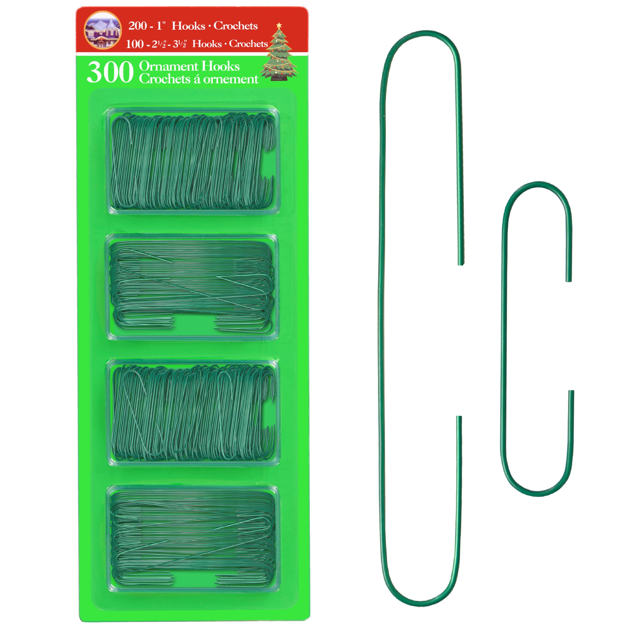 Green Christmas Tree Ornament Hooks - Metal Wire Decoration Hanging 300 Pk