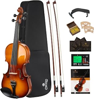 Cecilio 1/2 Violin Solidwood Violin with Hard Case, Bow, Rosin, Tuner, Shoulder Rest & Lesson Book – Ideal for Beginners