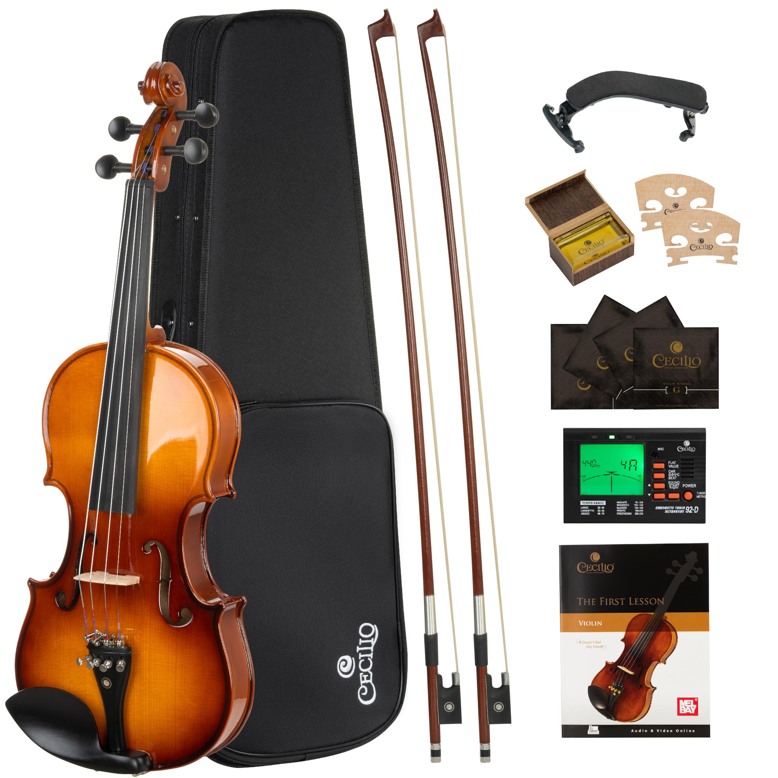 Cecilio 1/2 Violin Solidwood Violin with Hard Case, Bow, Rosin, Tuner, Shoulder 