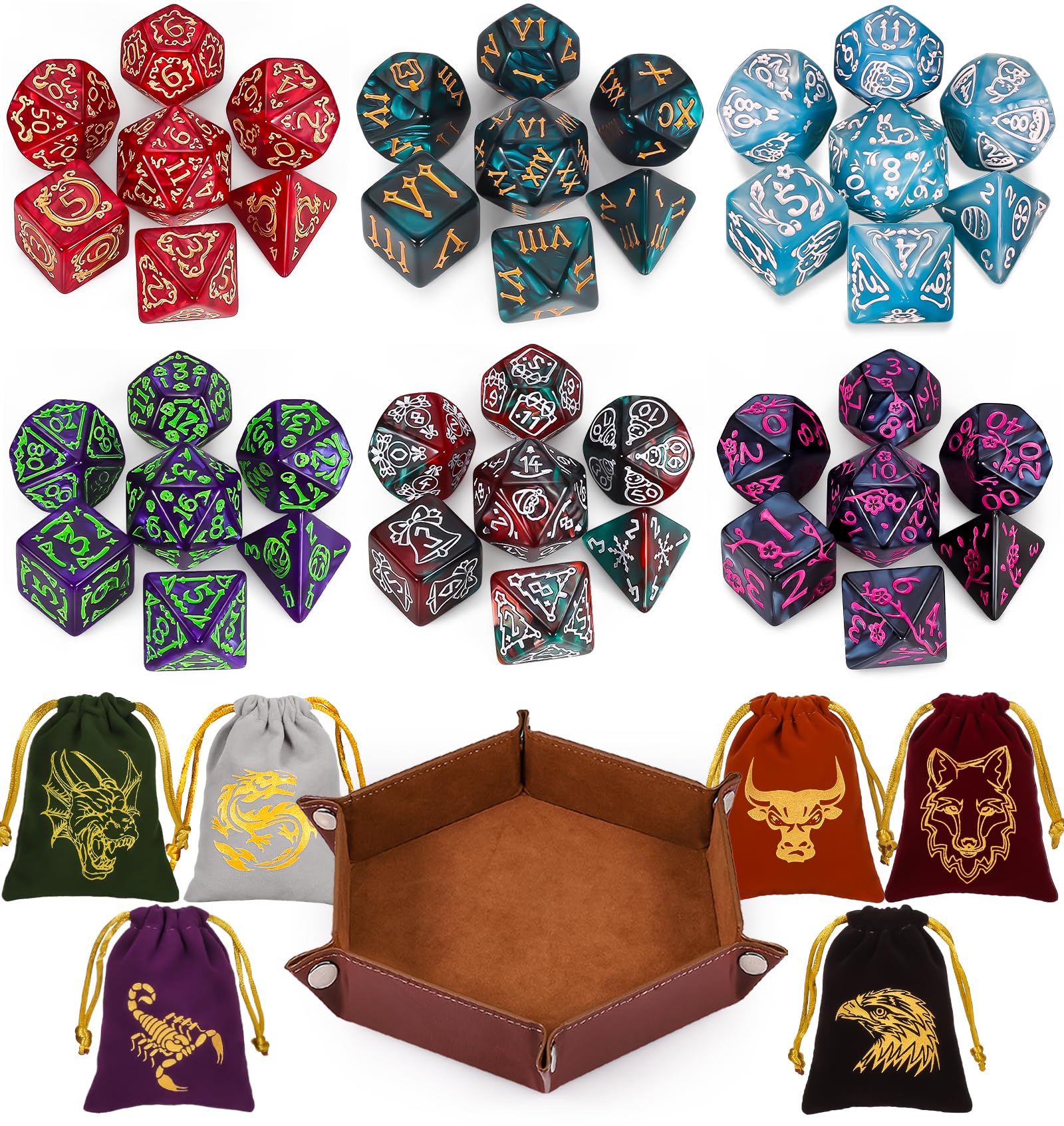 CiaraQ Polyhedral Dice Set - DND Role Playing Dice | Acrylic RPG Dice for Dungeo