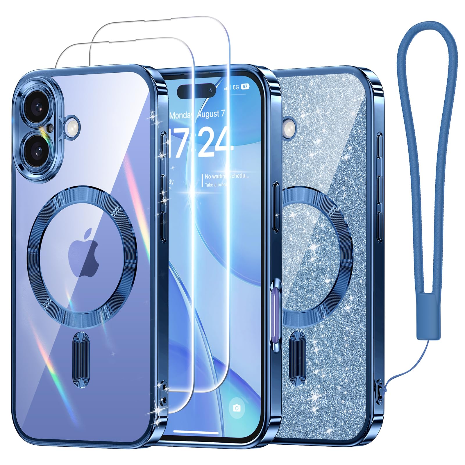 Meifigno Designed for iPhone 16 Case with 2X Screen Protectors, Deep Blue