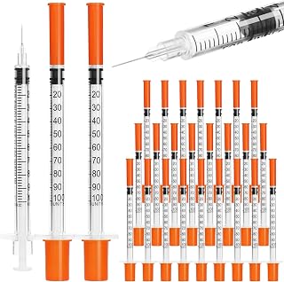 U-100 syringes with needle - 1ml 31G ( 31 gauge ) 5/16 inch syringe | with needles scale in 100 units , 1 ml / 1cc lab syringes, Pack of 30 ( 30 Pcs )