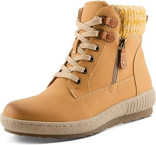 Spring Step Relife Karlene Waterproof Ankle Boots for Women | Shoes for Women with Sweater Top, Decorative Zipper and Cozy Sherpa Lining