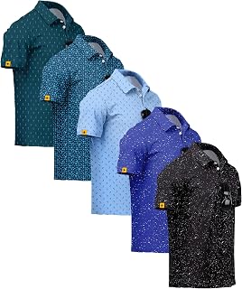 ZITY 5 Pack Mens Golf Shirt Short Sleeve UPF 50+ Print Patterns Casual Polo