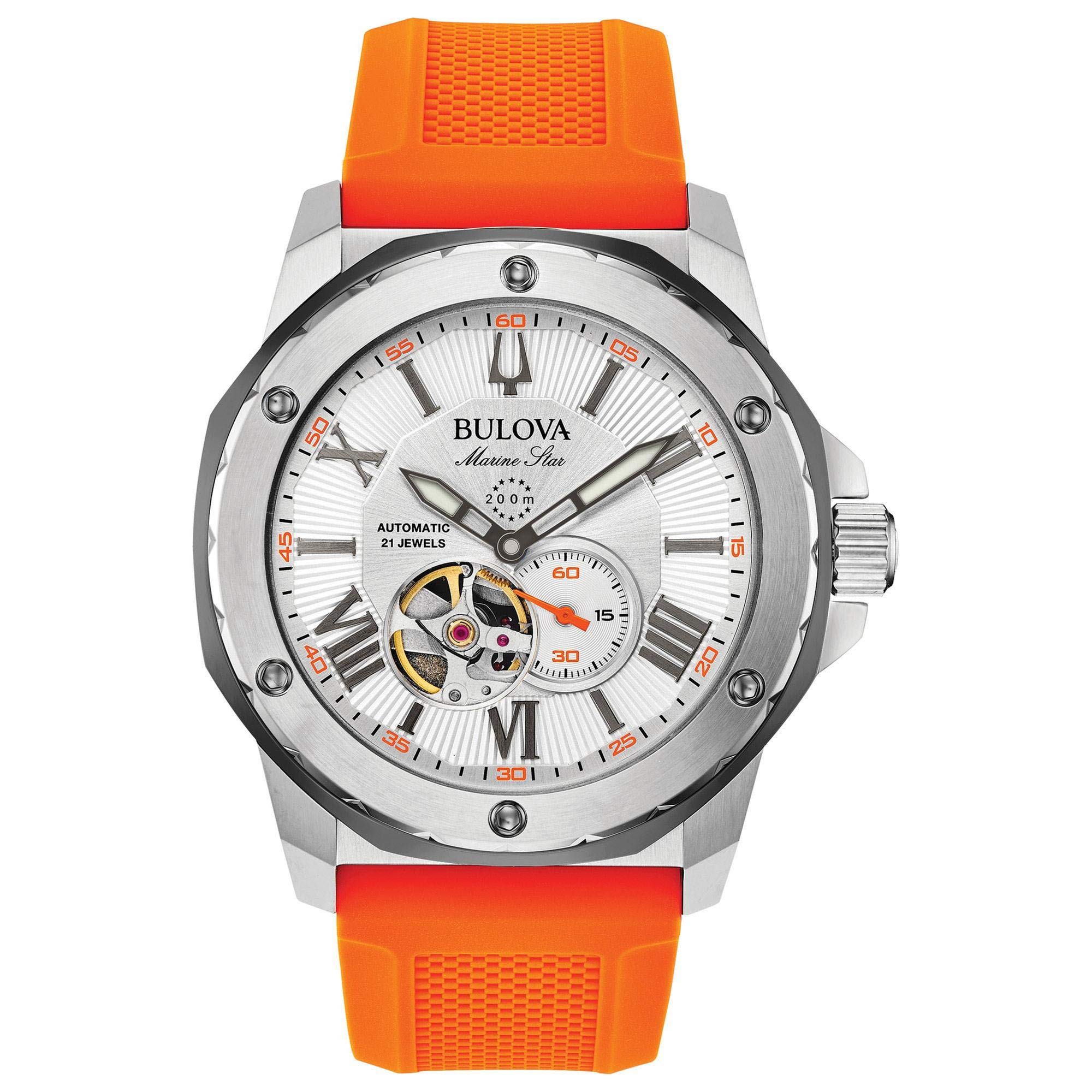 Bulova Men's Marine Star 'Series A' Automatic Watch with Orange Silicone Strap S