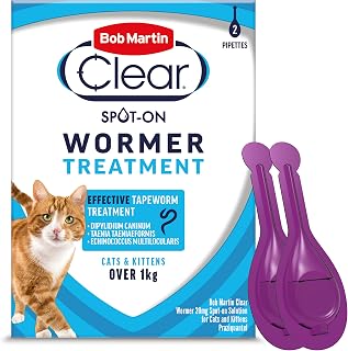 Bob Martin Clear | Spot On Wormer for Cats & Kittens | 100% Effective Tapeworm Treatment (2 Pipettes)