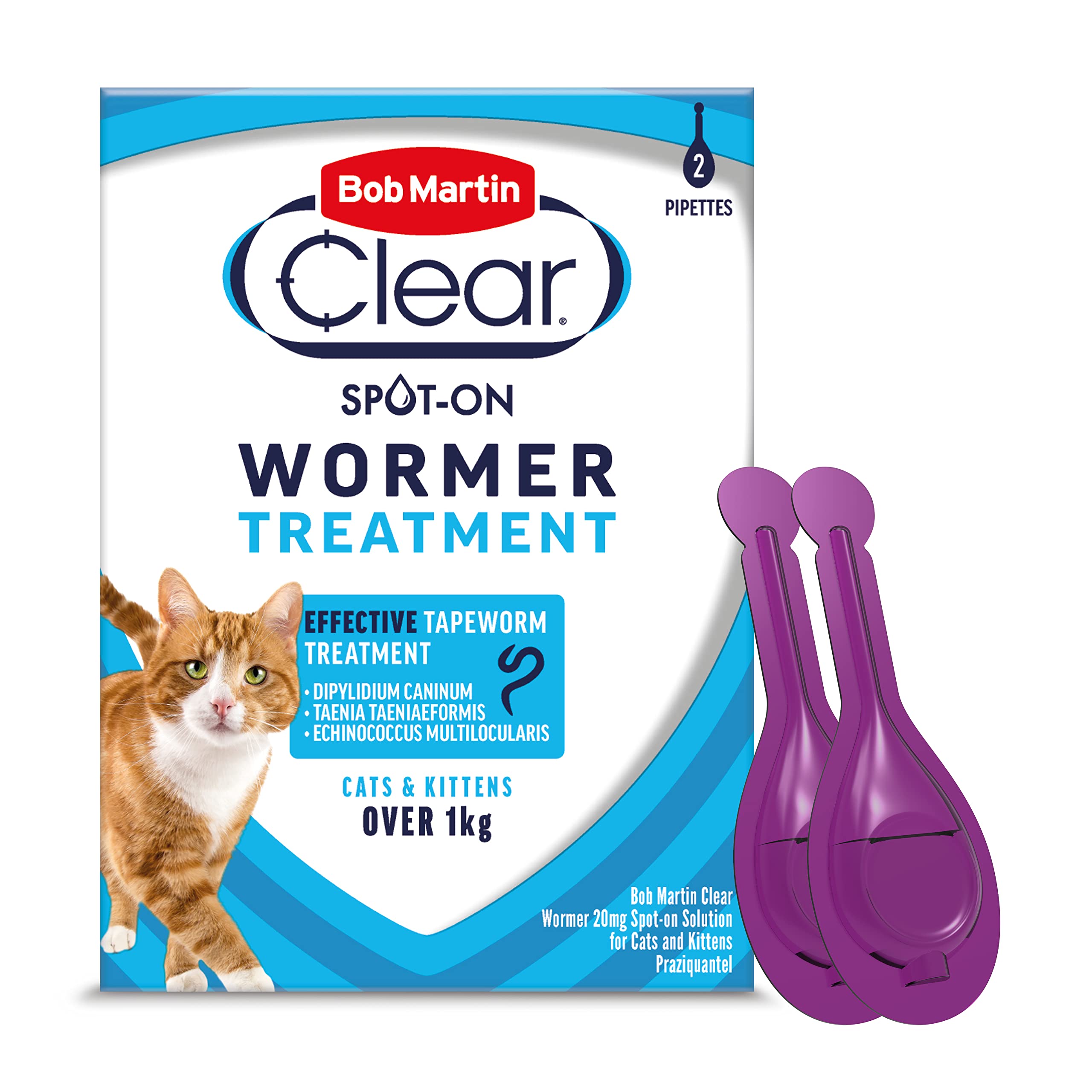 Bob Martin Clear | Spot On Wormer for Cats & Kittens | 100% Effective Tapeworm T