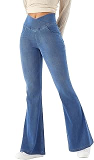 LaiEr Women's Bootcut Jeans V Crossover High Waist Pull on Casual with Belly Control Skinny Yoga Pants,High Elasticity Denim Soft Fabric,Bell Fitness Pants