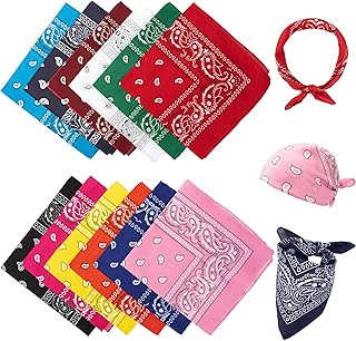 Vinuwu 12 Pack Bandana, Large Paisley Head Headband for Women Men-55x55CM | Stylish Nylon Scarfs, Neckerchief Snood Skull Cap, Face Covering for Motorcycling Fashion Cowboy Accessories Colourful