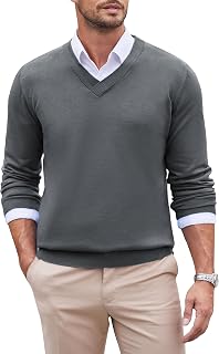COOFANDY Men's Sweater V Neck Sweater Thin Long Sleeve Slim Fit Knitted Sweater Formal Casual Solid Color Pullover Winter Sweater Basic
