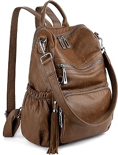 UTO Women Backpack Purse PU Washed Leather Convertible Ladies Rucksack