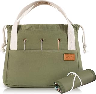 Stylish Crochet Bag Organizer for Yarn - Durable Canvas with 8 Pockets | Stores Plenty of Yarn Skeins and Crocheting Supplies - The Perfect Basket for Gifting to Knitting Fans