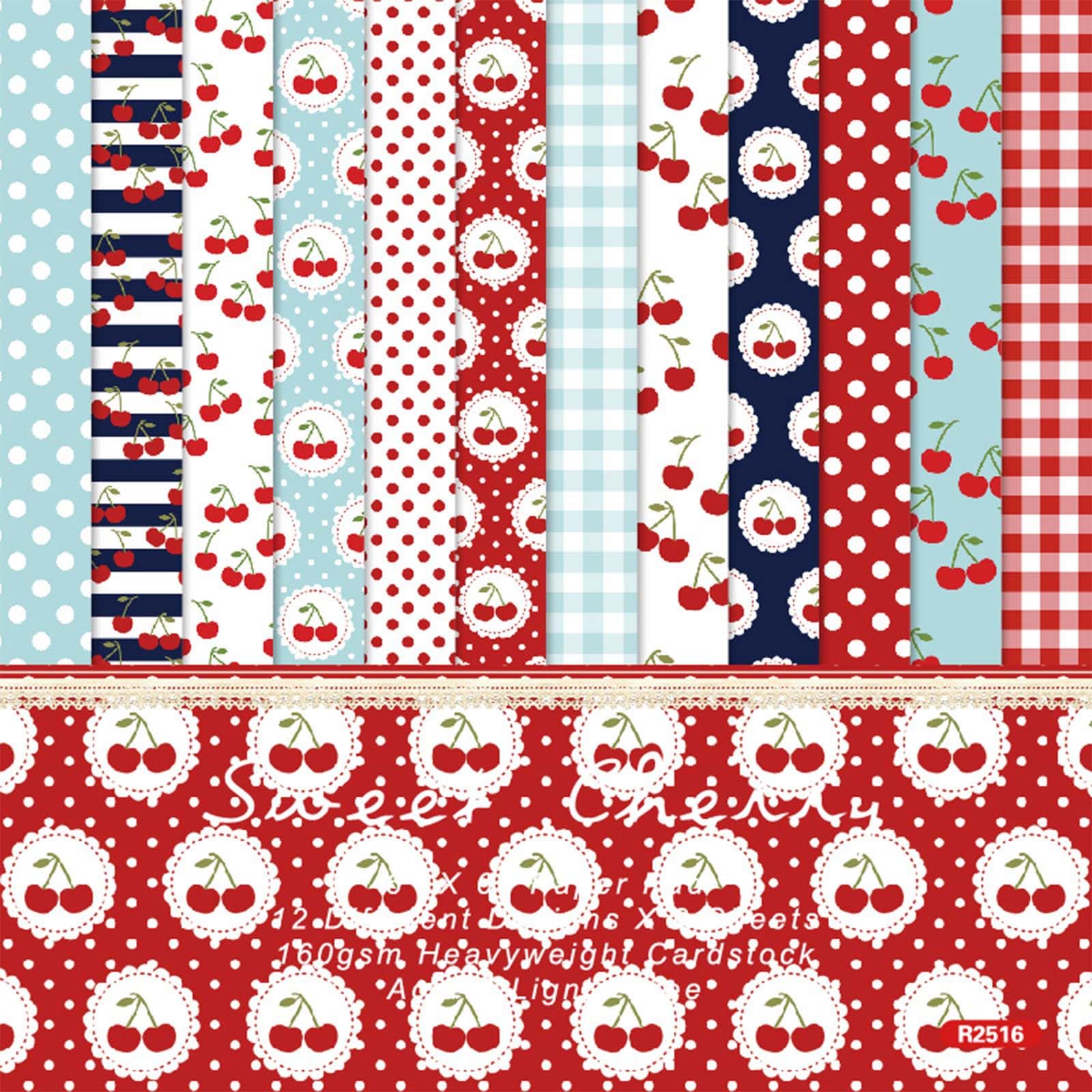 6x6" Scrapbook Paper Pad - Fruit & Cherry Designs - 24 Sheets for DIY Crafts, Ca
