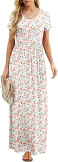 GRECERELLE Women's Maxi Dress Ladies' Summer Casual Short Sleeve Long Dresses with Pocket for Daily, Holiday, Travel, Maternity