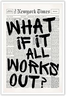 Drimiler Retro Black And White Newspaper Poster What If It All Works Out Canvas Wall Art Positive Affirming Quote Minimalist Prints Painting For Home Bedroom Dorm Wall Decor 8x12in Unframed