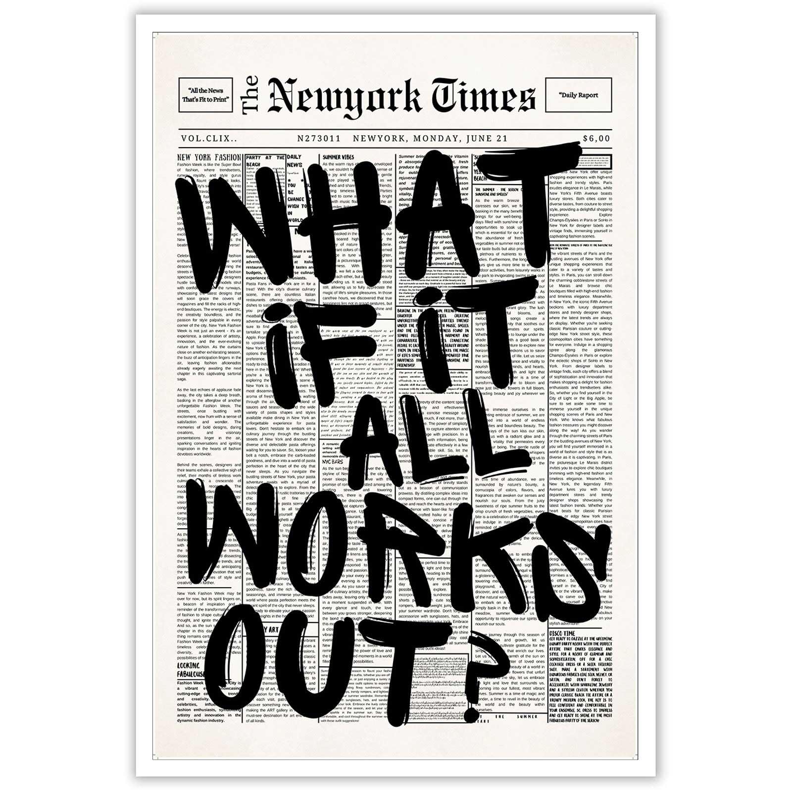 Drimiler Retro Black And White Newspaper Poster What If It All Works Out Canvas 