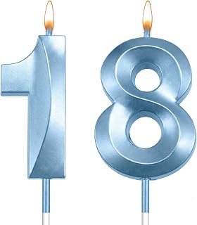 18 Birthday Candle for 18th Birthday Decorations for Boys Number 18 Candle Birthday Boy Girl 18th Cake Topper Blue Number Candles Family Baking Reunions Blue Birthday Candles Bluey Cake Topper
