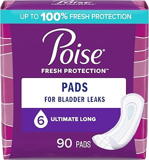 Poise Incontinence Pads for Women, Ultimate Absorbency, Long, Original Design, 90 Count (2 Packs of 45) (Packaging May Vary)