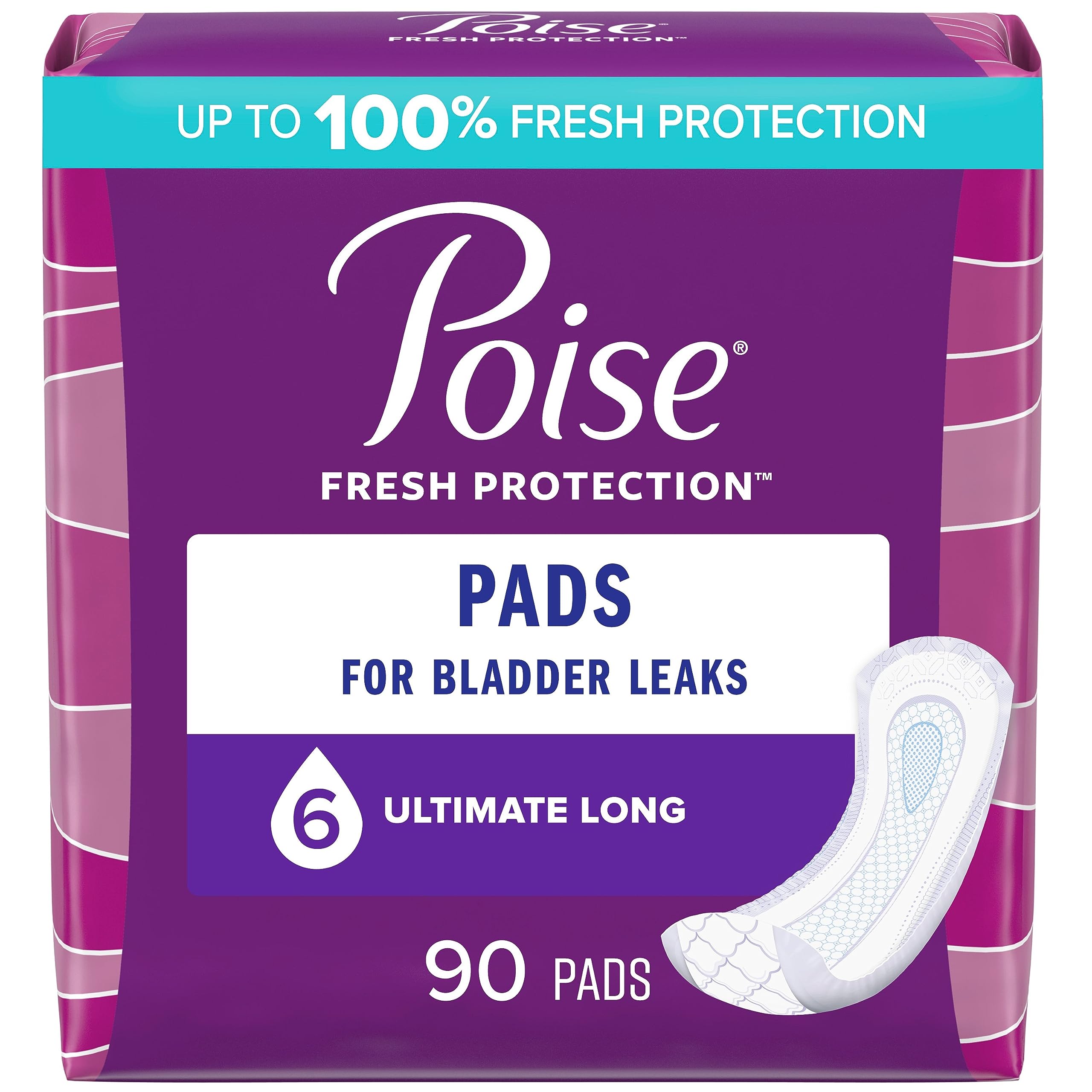 Poise Incontinence Pads for Women, Ultimate Absorbency, Long, Original Design, 9