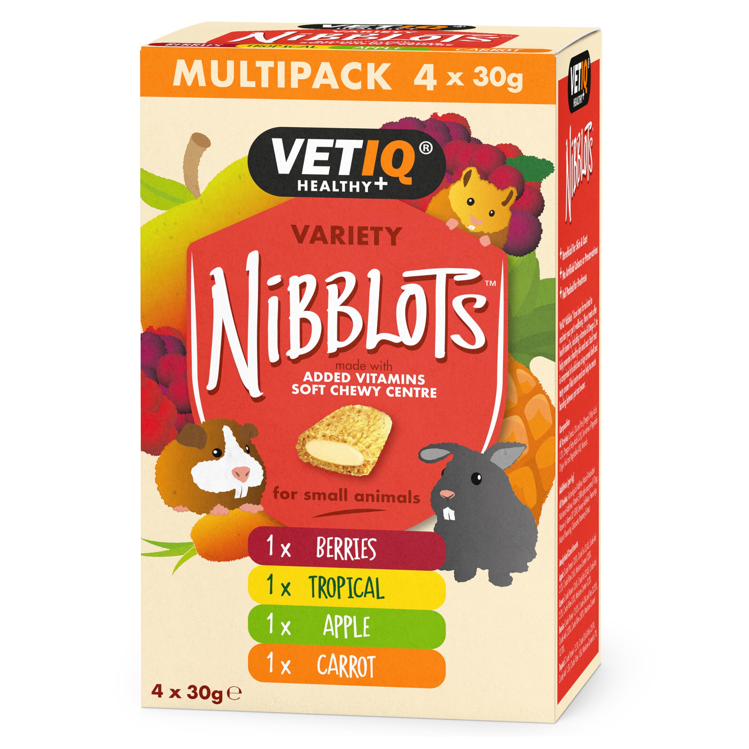 VETIQ Nibblots Small Animal Skin & Coat Vitamin Variety Treats (4 x 30g) | Soft,