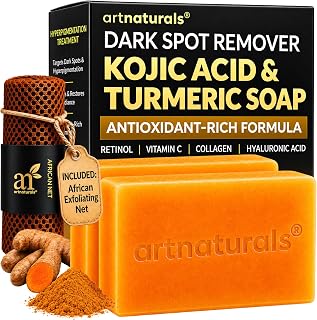 ArtNaturals Kojic Acid Soap with African Net Sponge, 2 Pack | Turmeric-Enriched Formula, Gently Cleanses & Exfoliates, Suitable for Face & Body, Daily Skincare