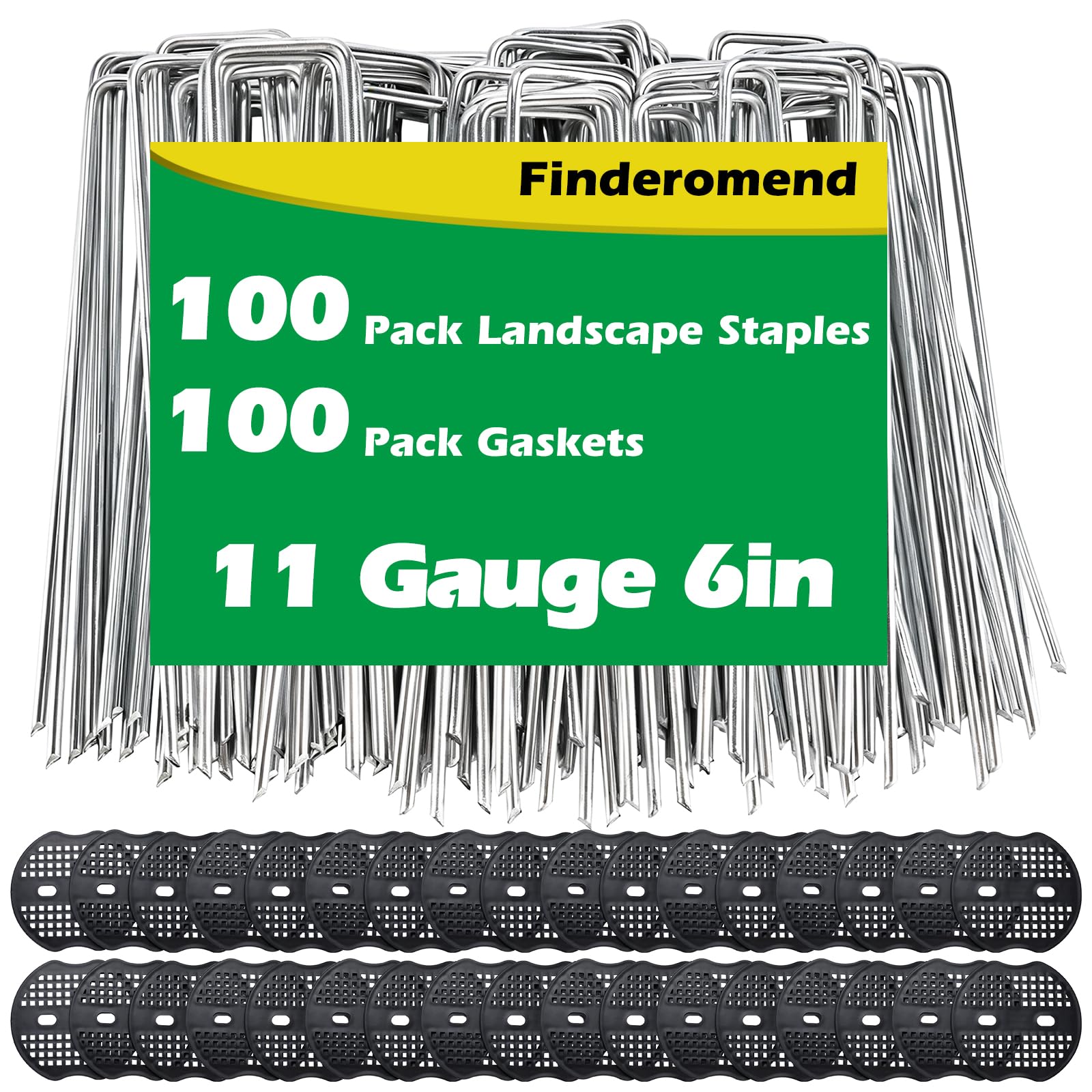 Finderomend 100 Pack Landscape Staples and 100 Pack Gaskets,11 Gauge Galvanized 