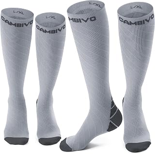 CAMBIVO Compression Socks Women and Men 2 Pairs, Compression Running Socks 20-30mmHg, Compression Socks for Nurse, Cycling, Football, Travel Airplane, Sport