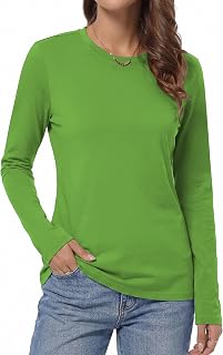 QUALFORT レディース 綿100% 半袖Tシャツ、クルーネックベーシックTシャツ