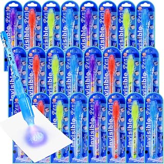 JOLLYFUN 24 Pack Invisible Ink Pens with UV Light for Kids, Spy Pens for Secret Message and Birthday Party Favors, Writing Secret Message for Goodie Bag Stuffers Party Bag Gift