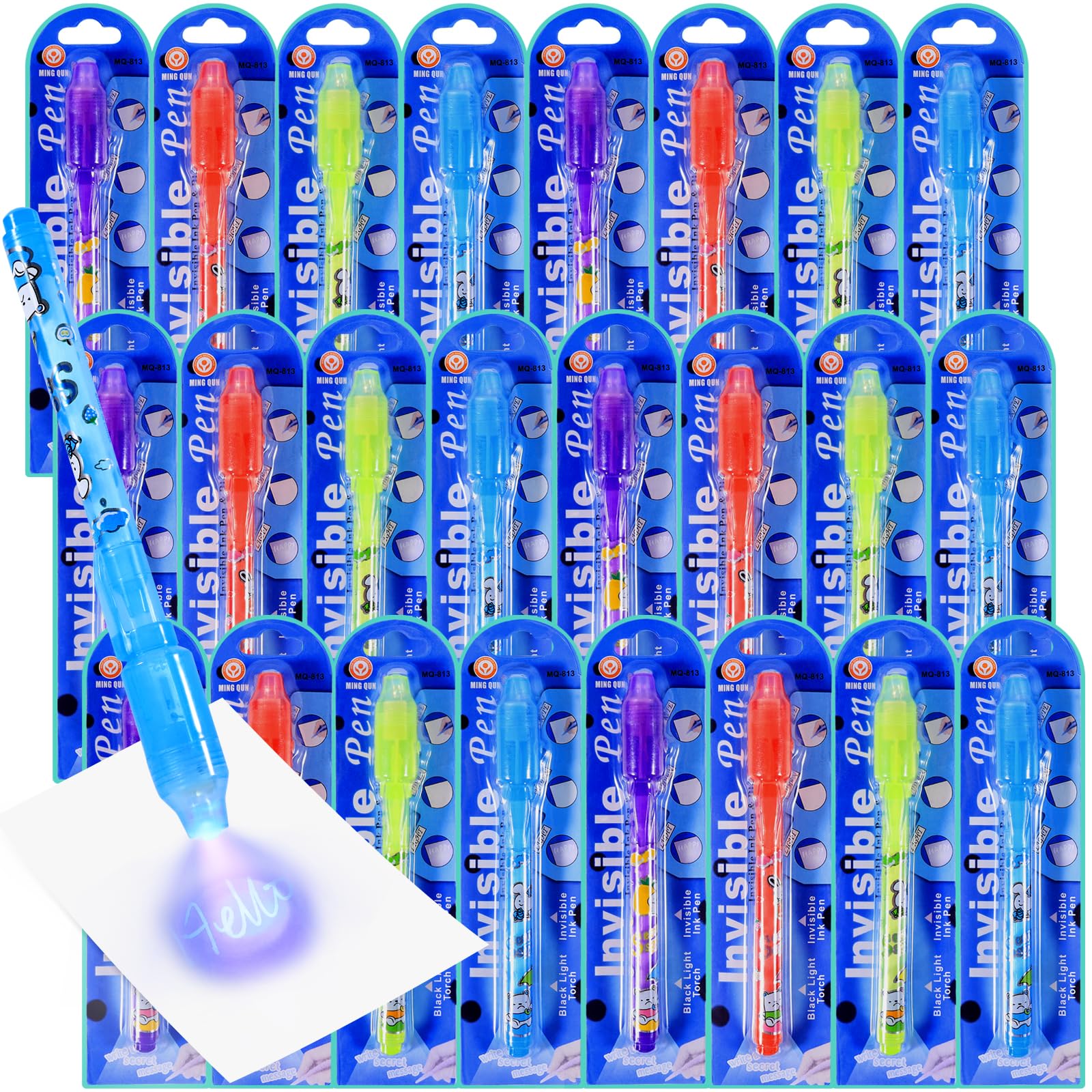 JOLLYFUN 24 Pack Invisible Ink Pens with UV Light for Kids, Spy Pens for Secret 