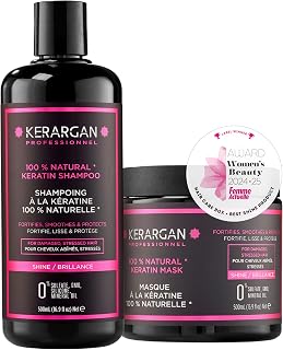 Kerargan - Duo Ultra Reparatur Shampoo & Maske mit Keratin für strapazierte und gestresste Haare - Nährt, Glättet & Schützt - Ohne Sulfate, GVO, Silikone - 2x500 ml