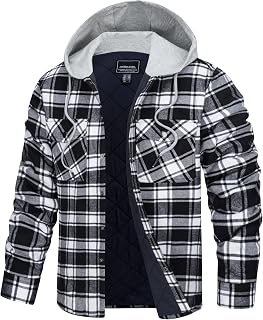 TACVASEN Men's Hooded Plaid Flannel Shacket Quilted Lined Warm Jacket