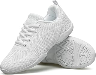 BAXINIER Girls White Cheer Shoes Lightweight Youth Cheerleading Sneakers Featuring Slip-Resistant Grip, Flexible Cushioning, and Arch Support for Dance and Training