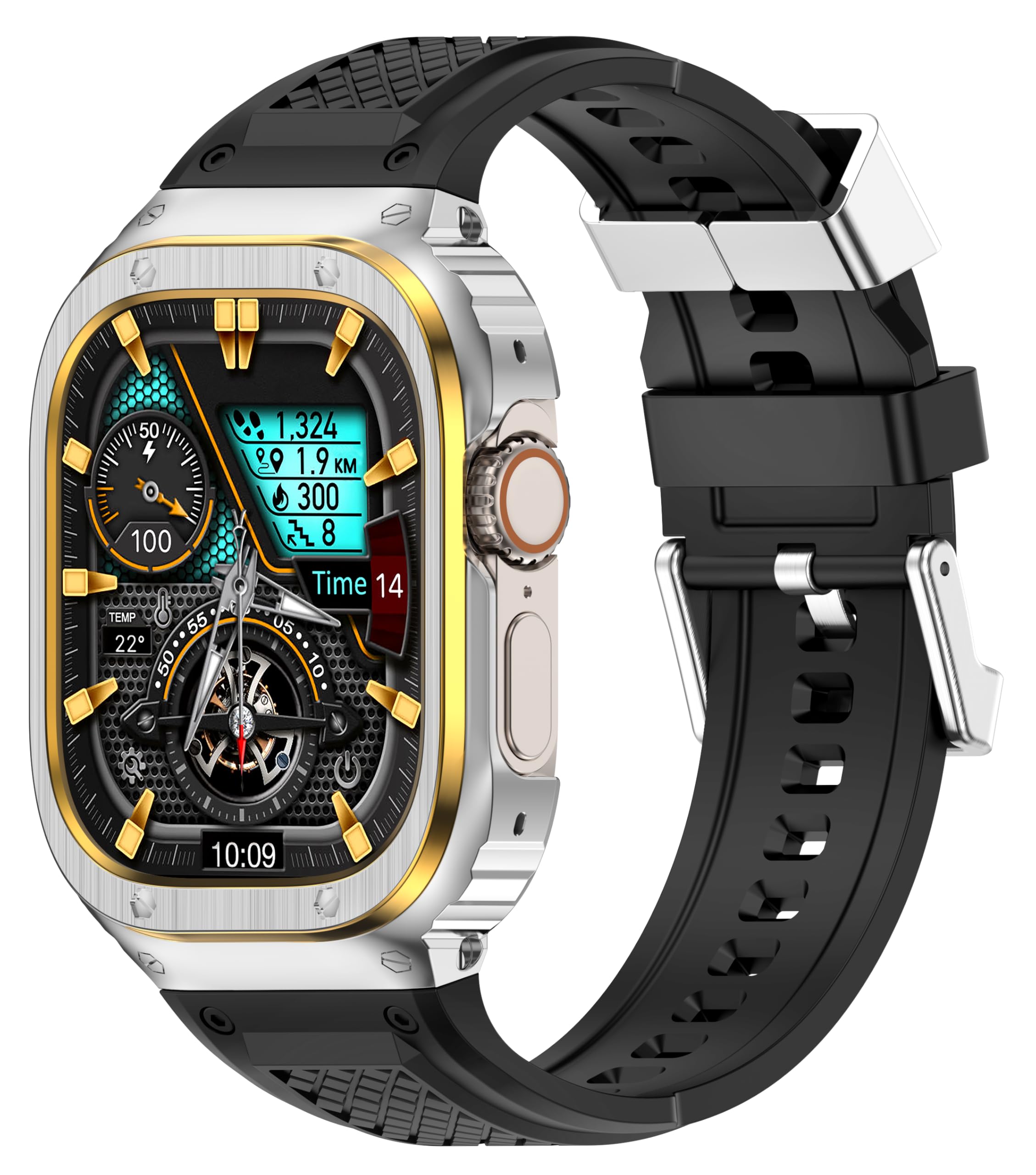 Black Band & Silver Gold Case for Apple Watch Ultra 4 3 2 1 49mm,Men Women